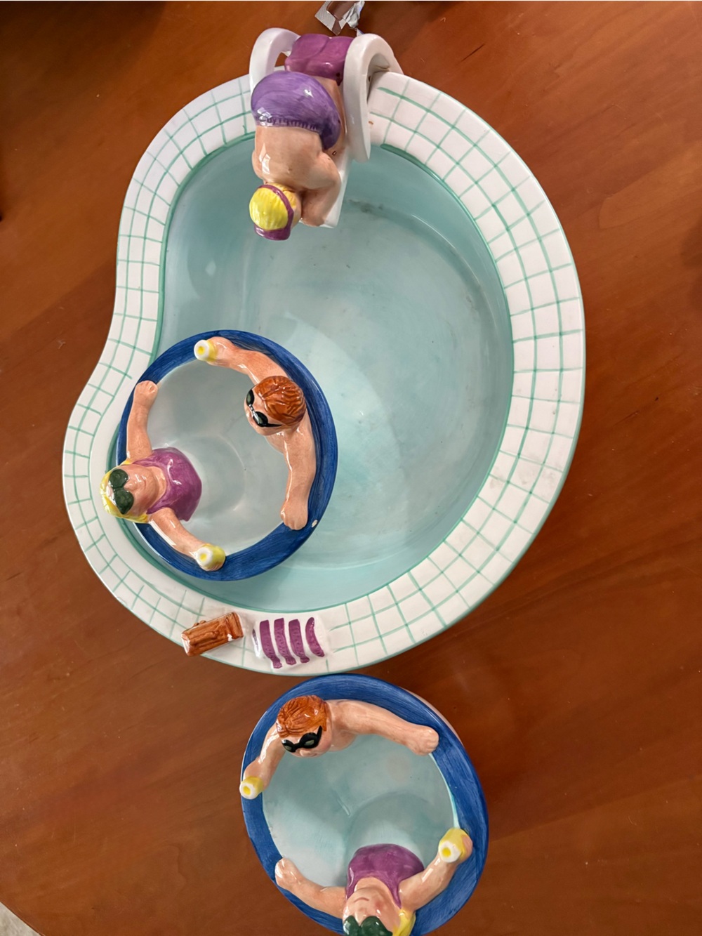 Vintage 1995 Lotus Swimming Pool Hot Tub Ceramic Chip & Dip Serving Set